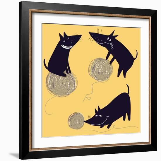 Cartoon Playful Dachshund-smilewithjul-Framed Art Print