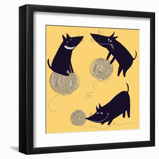 Cartoon Playful Dachshund-smilewithjul-Framed Art Print