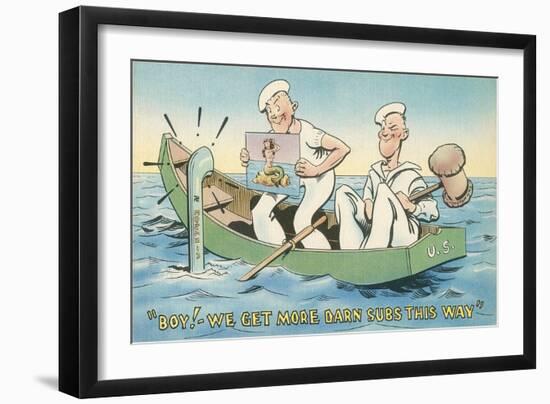 Cartoon, Sailors with Mermaid Picture-null-Framed Art Print