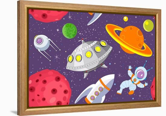 Cartoon Space Seamless Background-Milovelen-Framed Stretched Canvas