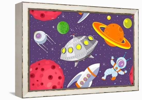 Cartoon Space Seamless Background-Milovelen-Framed Stretched Canvas