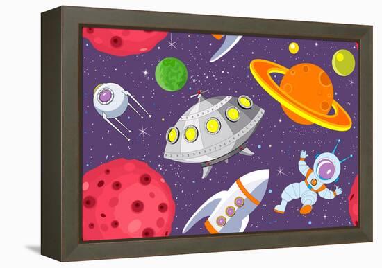 Cartoon Space Seamless Background-Milovelen-Framed Stretched Canvas