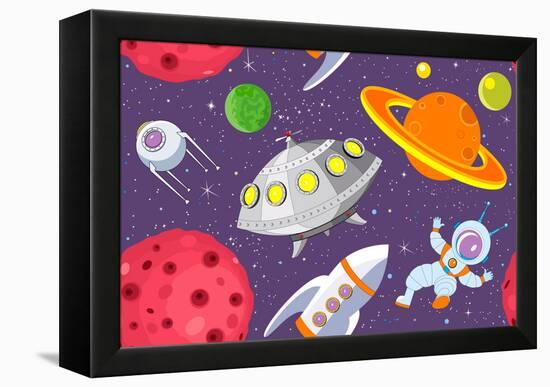 Cartoon Space Seamless Background-Milovelen-Framed Stretched Canvas