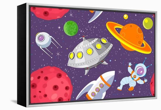 Cartoon Space Seamless Background-Milovelen-Framed Stretched Canvas