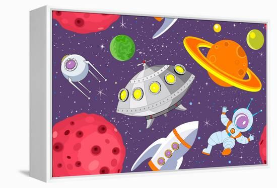 Cartoon Space Seamless Background-Milovelen-Framed Stretched Canvas