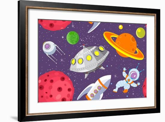 Cartoon Space Seamless Background-Milovelen-Framed Art Print