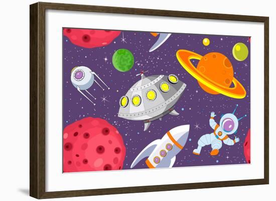 Cartoon Space Seamless Background-Milovelen-Framed Art Print