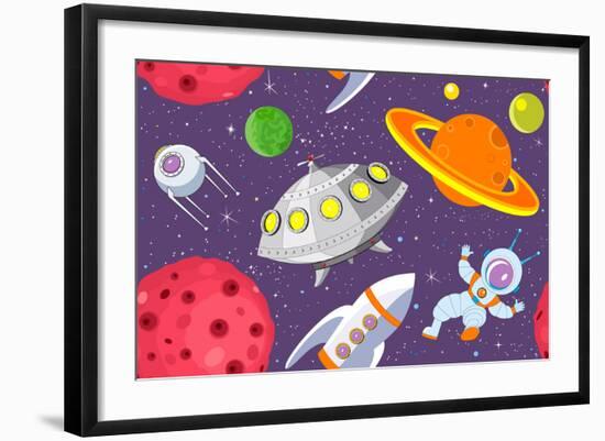 Cartoon Space Seamless Background-Milovelen-Framed Art Print