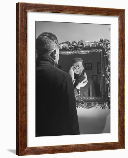 Cartoonist Charles Addams Experimenting with Scary Faces for His Cartoon, The Addams Family-Al Fenn-Framed Premium Photographic Print