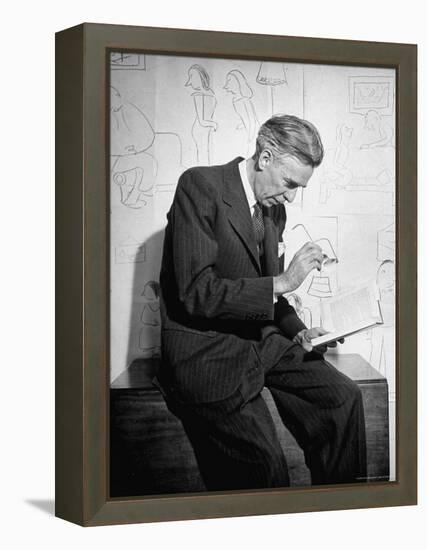 Cartoonist James Thurber Posing with His Work-Bob Landry-Framed Premier Image Canvas