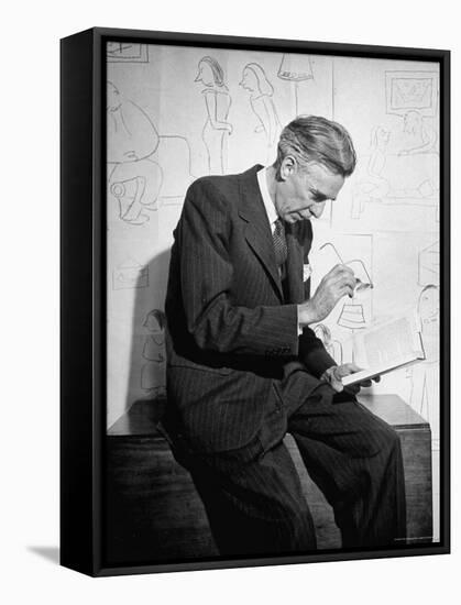 Cartoonist James Thurber Posing with His Work-Bob Landry-Framed Premier Image Canvas