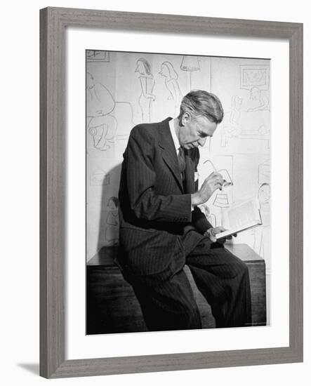 Cartoonist James Thurber Posing with His Work-Bob Landry-Framed Premium Photographic Print