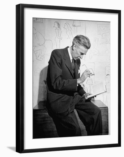 Cartoonist James Thurber Posing with His Work-Bob Landry-Framed Premium Photographic Print