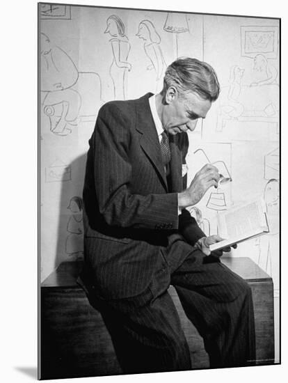 Cartoonist James Thurber Posing with His Work-Bob Landry-Mounted Premium Photographic Print