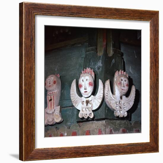Carved and painted wooden angels from a church in Finland, 18th century. Artist: Unknown-Unknown-Framed Giclee Print