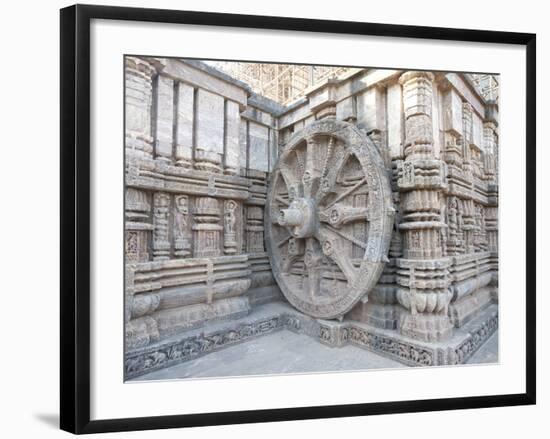 Carved Chariot Wheel on Wall of Konarak Sun Temple, UNESCO World Heritage Site, Konarak, India-Annie Owen-Framed Photographic Print