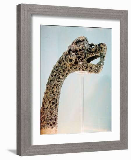 Carved dragon-head post from the ship burial at Oseberg, 850 AD-Werner Forman-Framed Giclee Print