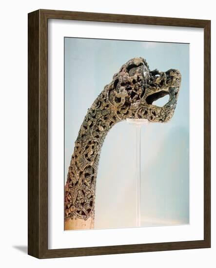 Carved dragon-head post from the ship burial at Oseberg, 850 AD-Werner Forman-Framed Giclee Print