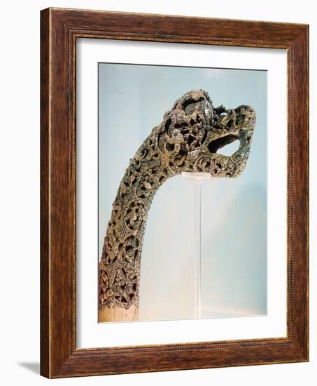 Carved dragon-head post from the ship burial at Oseberg, 850 AD-Werner Forman-Framed Giclee Print