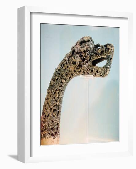 Carved dragon-head post from the ship burial at Oseberg, 850 AD-Werner Forman-Framed Giclee Print