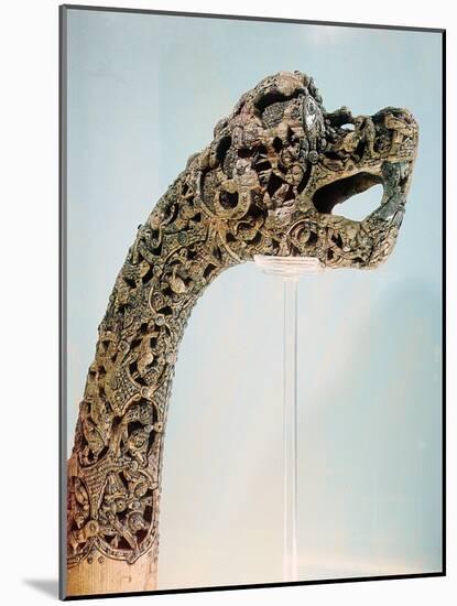 Carved dragon-head post from the ship burial at Oseberg, 850 AD-Werner Forman-Mounted Giclee Print