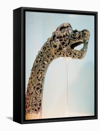 Carved dragon-head post from the ship burial at Oseberg, 850 AD-Werner Forman-Framed Premier Image Canvas