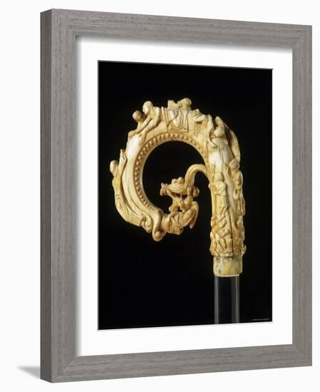 Carved Elephant Ivory Depiction of St. Nicholas Crozier, c.1150-70-null-Framed Photographic Print