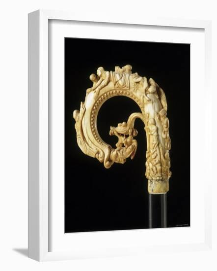 Carved Elephant Ivory Depiction of St. Nicholas Crozier, c.1150-70-null-Framed Photographic Print