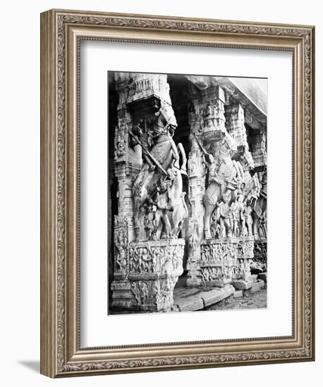 Carved Horse Pillars in Ranganatha Temple, Srirangam, 1869-Samuel Bourne-Framed Photographic Print