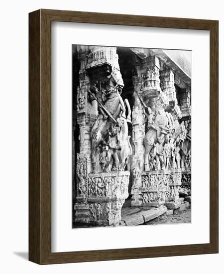 Carved Horse Pillars in Ranganatha Temple, Srirangam, 1869-Samuel Bourne-Framed Photographic Print