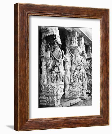 Carved Horse Pillars in Ranganatha Temple, Srirangam, 1869-Samuel Bourne-Framed Photographic Print