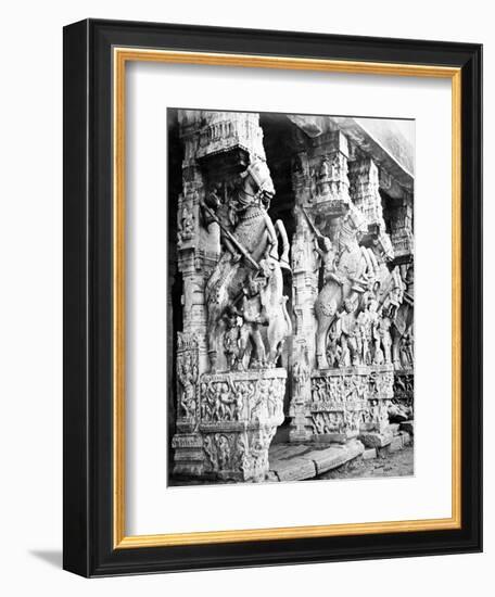 Carved Horse Pillars in Ranganatha Temple, Srirangam, 1869-Samuel Bourne-Framed Photographic Print