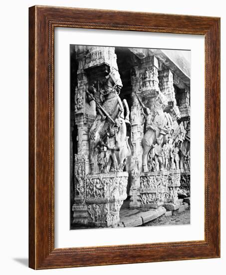 Carved Horse Pillars in Ranganatha Temple, Srirangam, 1869-Samuel Bourne-Framed Photographic Print