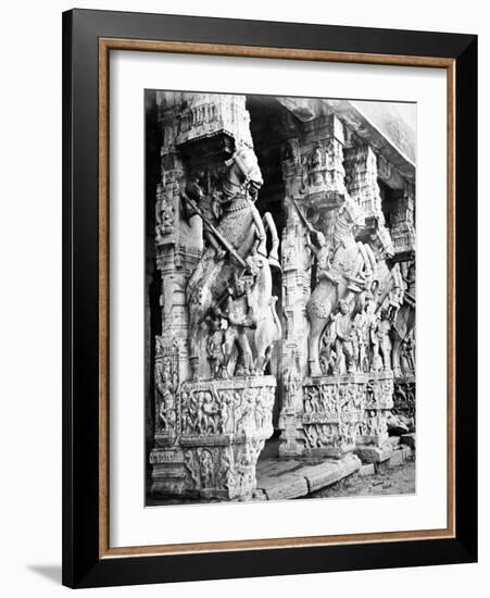 Carved Horse Pillars in Ranganatha Temple, Srirangam, 1869-Samuel Bourne-Framed Photographic Print