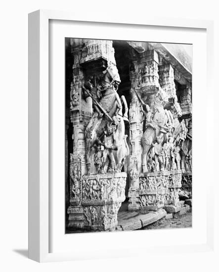 Carved Horse Pillars in Ranganatha Temple, Srirangam, 1869-Samuel Bourne-Framed Photographic Print