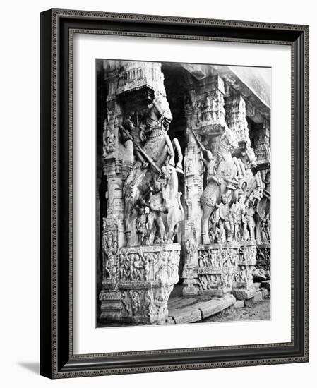 Carved Horse Pillars in Ranganatha Temple, Srirangam, 1869-Samuel Bourne-Framed Photographic Print