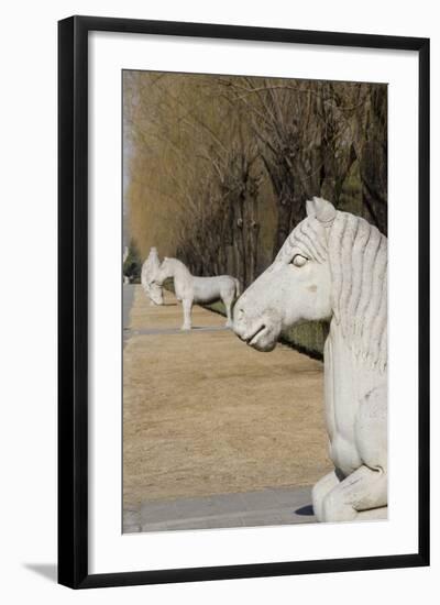 Carved Horse Statues, Changling Sacred Was, Beijing, China-Cindy Miller Hopkins-Framed Photographic Print