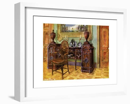 Carved Mahogany Pedestal Sideboard and Oval Wheelback Master's Chair, 1911-1912-Edwin Foley-Framed Giclee Print