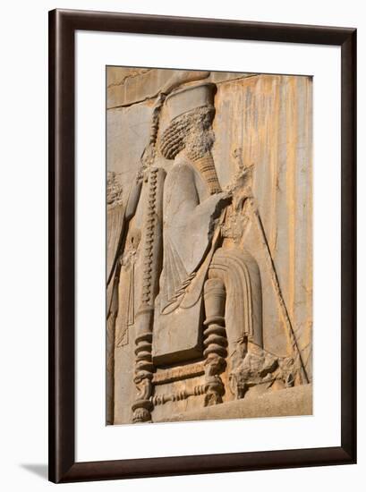 Carved relief of Darius the Great, builder of Persepolis, UNESCO World Heritage Site, Iran, Middle -James Strachan-Framed Photographic Print