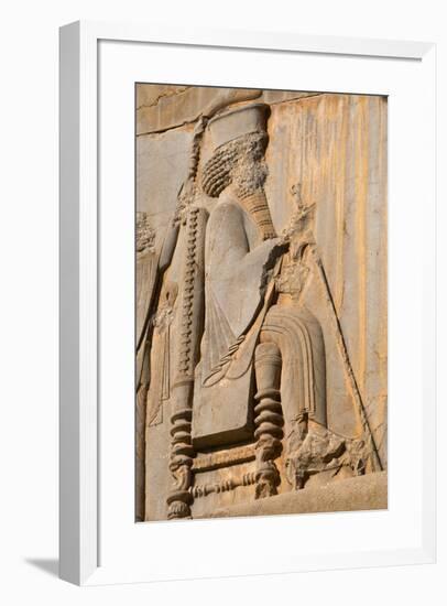 Carved relief of Darius the Great, builder of Persepolis, UNESCO World Heritage Site, Iran, Middle -James Strachan-Framed Photographic Print