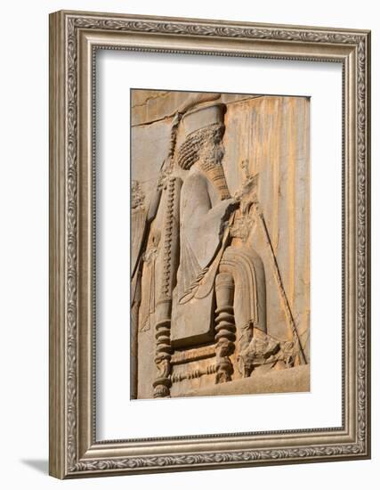 Carved relief of Darius the Great, builder of Persepolis, UNESCO World Heritage Site, Iran, Middle -James Strachan-Framed Photographic Print