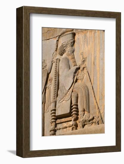 Carved relief of Darius the Great, builder of Persepolis, UNESCO World Heritage Site, Iran, Middle -James Strachan-Framed Photographic Print