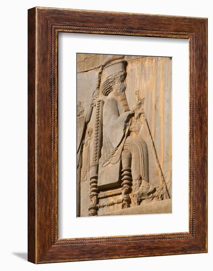 Carved relief of Darius the Great, builder of Persepolis, UNESCO World Heritage Site, Iran, Middle -James Strachan-Framed Photographic Print