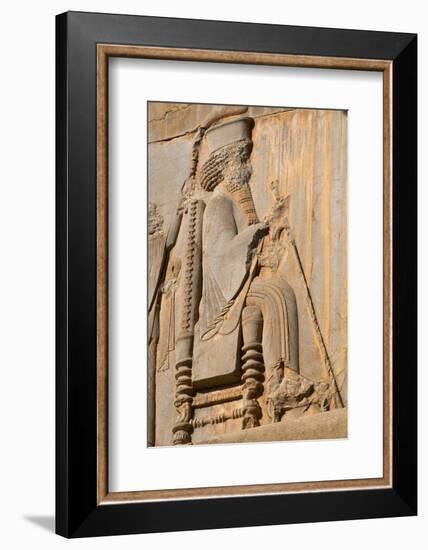 Carved relief of Darius the Great, builder of Persepolis, UNESCO World Heritage Site, Iran, Middle -James Strachan-Framed Photographic Print