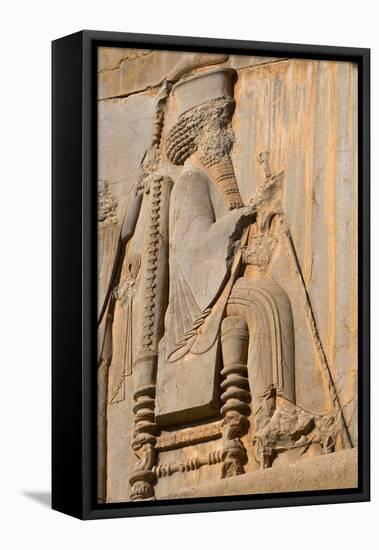 Carved relief of Darius the Great, builder of Persepolis, UNESCO World Heritage Site, Iran, Middle -James Strachan-Framed Premier Image Canvas