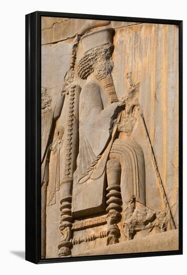 Carved relief of Darius the Great, builder of Persepolis, UNESCO World Heritage Site, Iran, Middle -James Strachan-Framed Premier Image Canvas