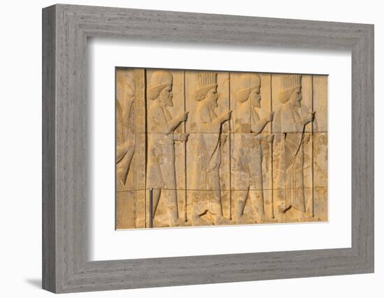 Carved relief of Royal Persian guard, Apadana Palace, Persepolis, UNESCO World Heritage Site, Iran,-James Strachan-Framed Photographic Print