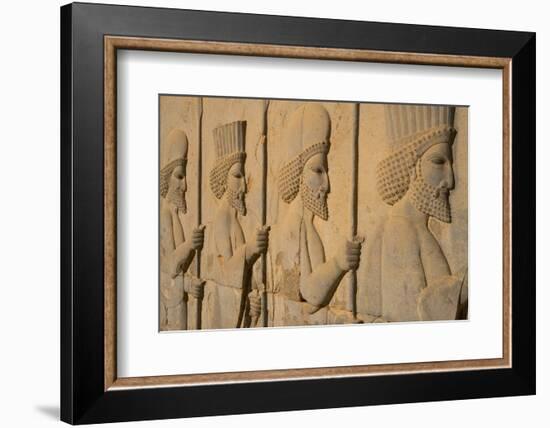 Carved relief of Royal Persian Guards, Apadana Palace, Persepolis, UNESCO World Heritage Site, Iran-James Strachan-Framed Photographic Print