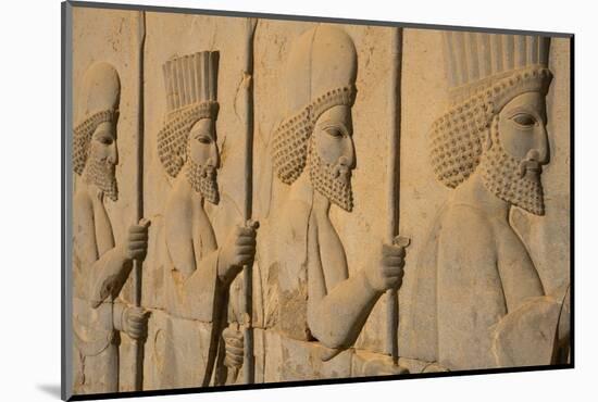 Carved relief of Royal Persian Guards, Apadana Palace, Persepolis, UNESCO World Heritage Site, Iran-James Strachan-Mounted Photographic Print