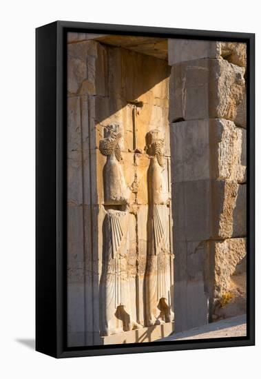 Carved relief of Royal Persian Guards, Persepolis, UNESCO World Heritage Site, Iran, Middle East-James Strachan-Framed Premier Image Canvas